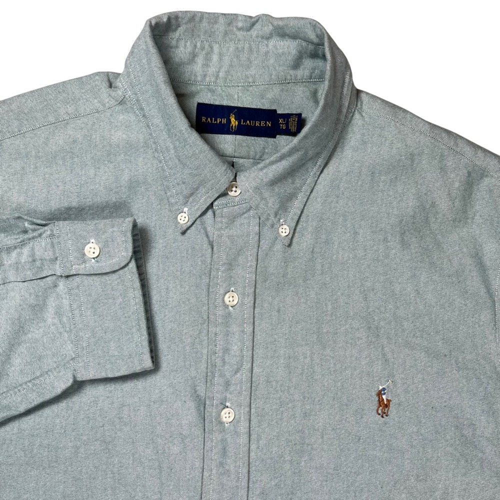 Ralph Lauren Oxford Shirt Mens XL Green Long Sleeve Button Down Flesh Pony Logo
